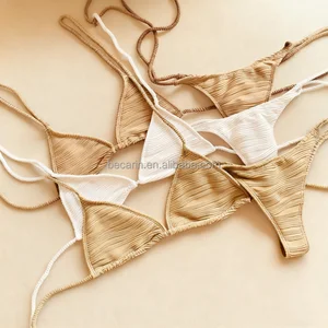 2026 Women's High Waist Bikini Texture Fabric XL Size Custom Private Label Sexy  Beachwear Low MOQ OEM Bathing Suits