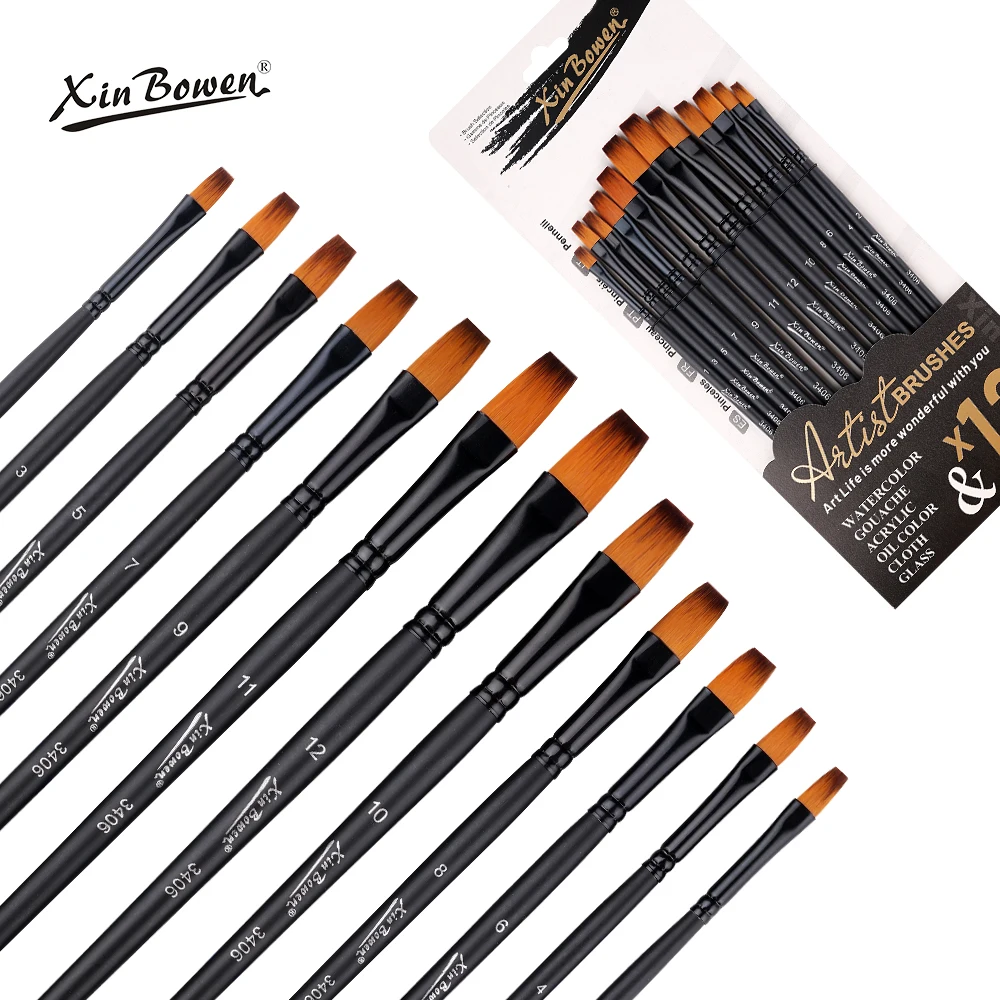 Набор кистей для рисования Xin Bowen 12 шт. акриловая масляная Акварельная кисть нейлоновая