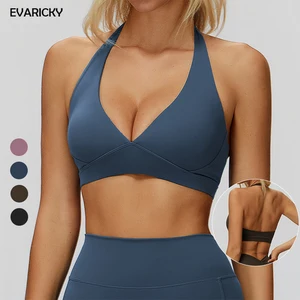 Evaricky Women's Yoga Crop Top Open Back Halter Sports Bra Breathable High Support Activewear Workout Tops