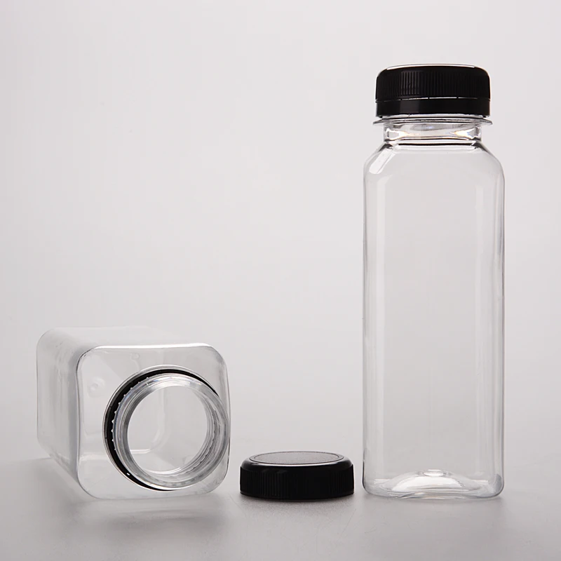 250ml 350ml 400ml Pet Juice Bottle Customized Square Shape Transparent ...