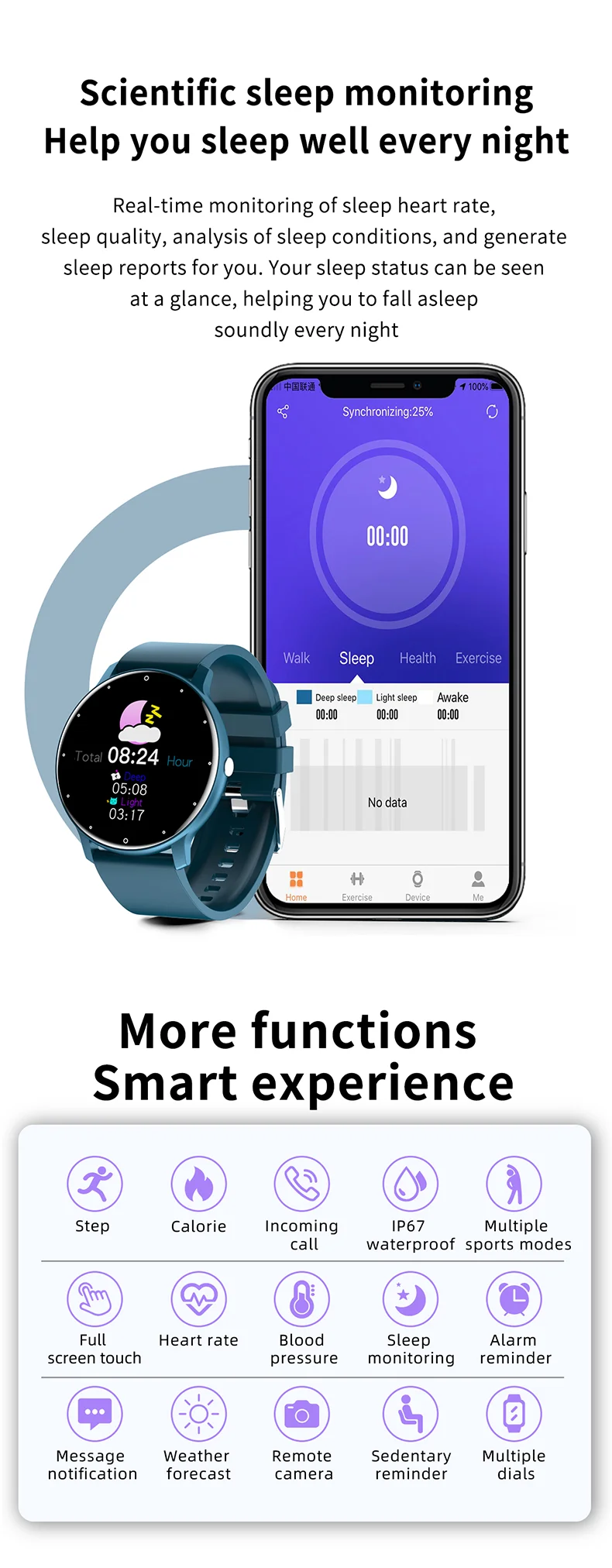 Smart Sports Watch Mat Häerzfrequenz A Schlofmonitor_voghion.com