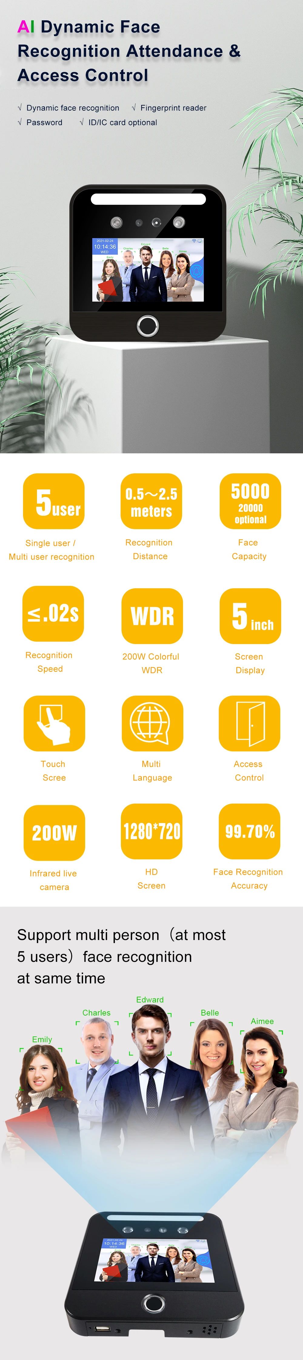 RJ45 WIFI Cloud Face Time Attendance and Access Control With Free ...