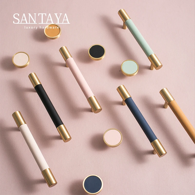 Modern Leather Cabinet Handles Brass Door Knobs Black Pink Dresser Drawer  Knobs Furniture Hardware for Kitchen Bedroom Bathroom| Alibaba.com