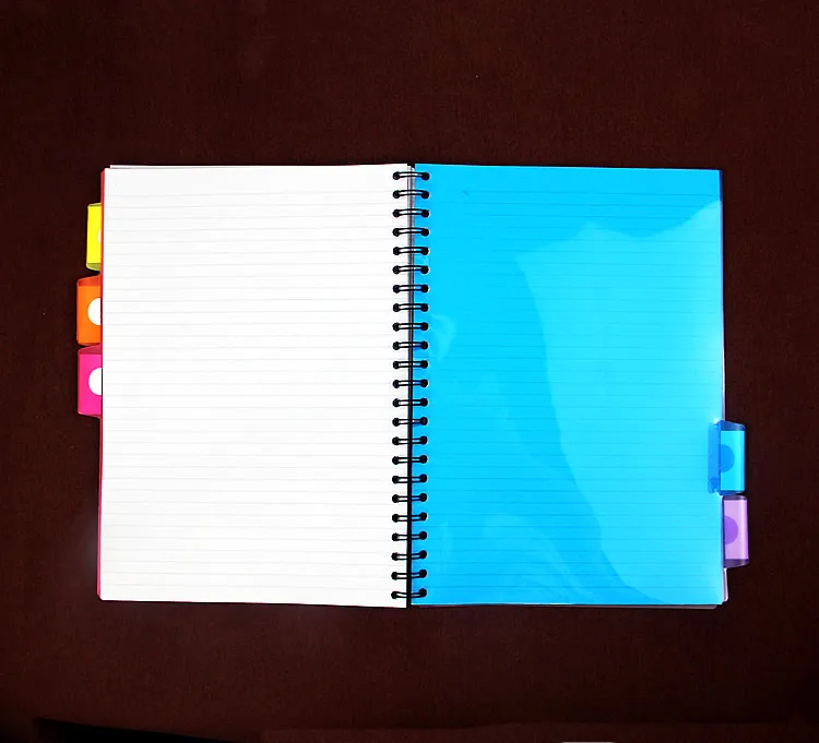 2020 new arrivals plastic 5 subject spiral notebook bookmark a4 spiral notebook A4  with yellow paper