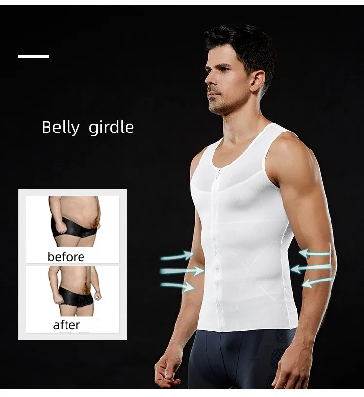 2023 Men's Body Shaper Vest Compression Zipper Tank Top Belly Control