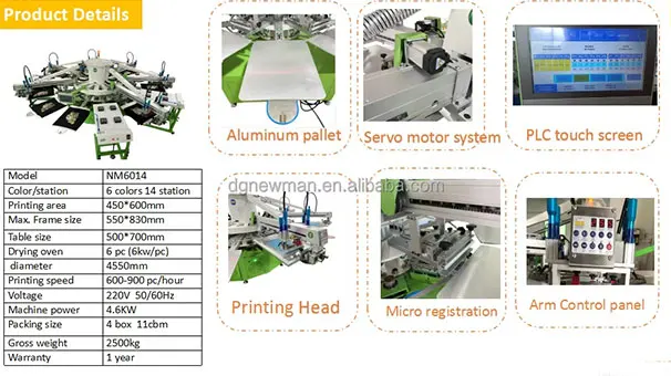 product full set 6 color automatic carousel automatic t shirt screen printing machine for garment bags flat press printing-3