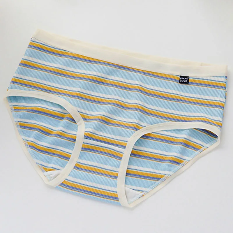 Super Soft High Elastic Color Contrast Stripe Girls Simple rainbow Breathable Mid Waist Women's Briefs