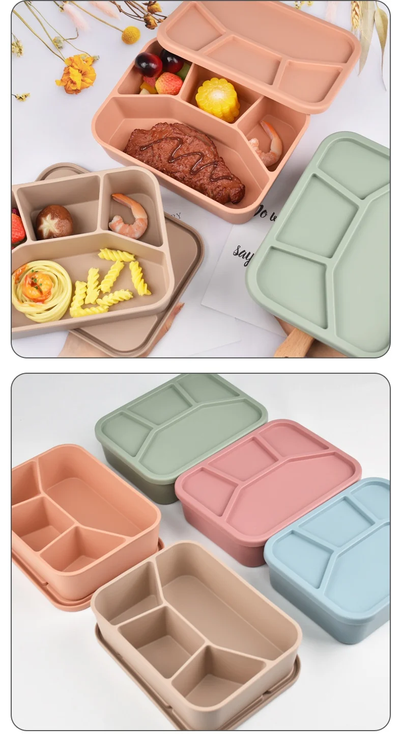 Sealed Large Capacity Silicone Lunch Box Fresh-keeping Bento Box with Four Compartment Microwave Heatable Food Container supplier