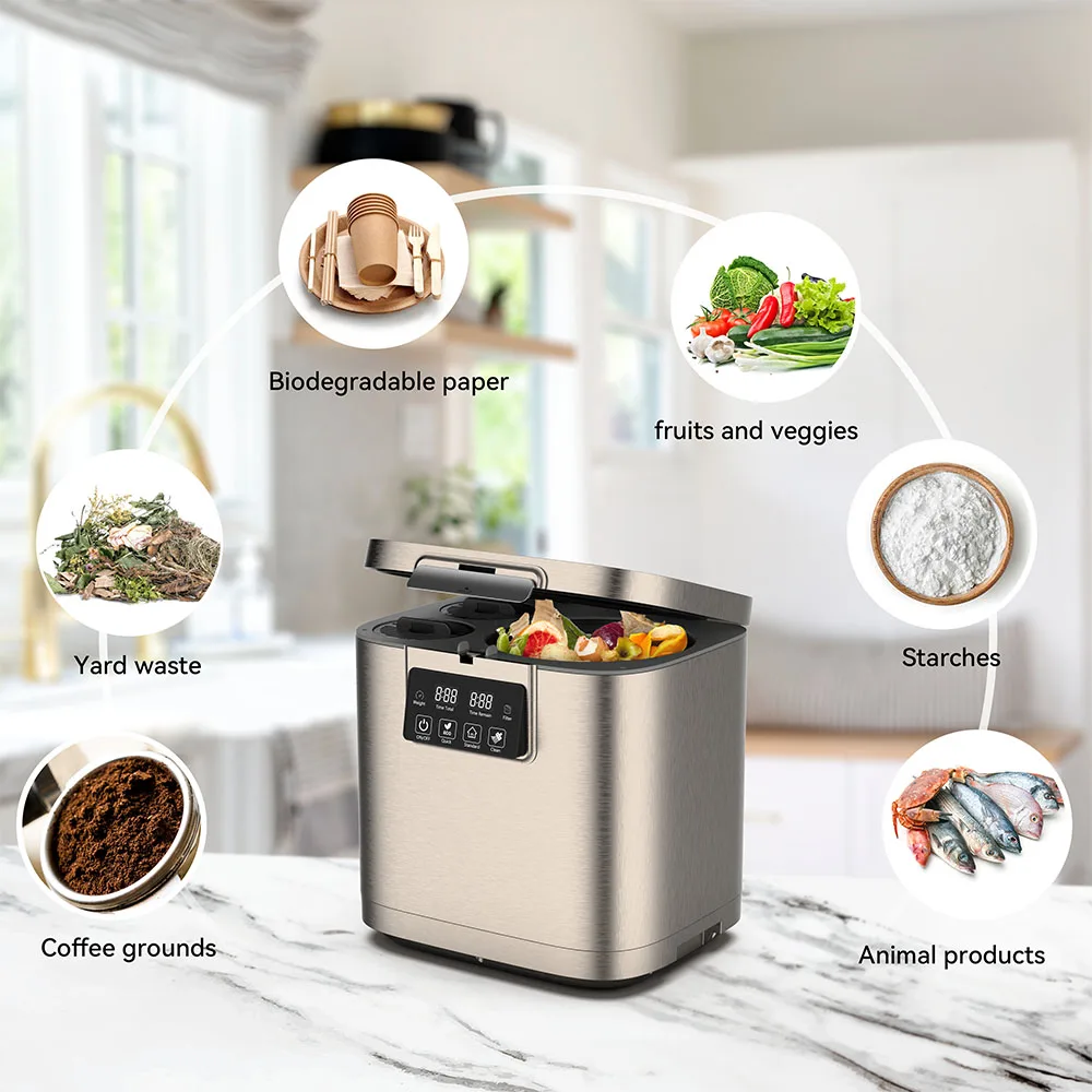 Composteur électrique De Cuisine 3L - Sans Odeur, Auto-nettoyant, LED, Gestion Des Déchets Alimentaires