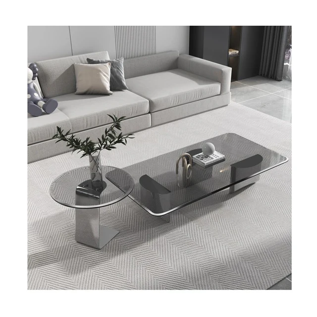Luxury Modern Home Living Room Dining Table Creative Glass High-end Stainless Steel tempering glass Coffee Table