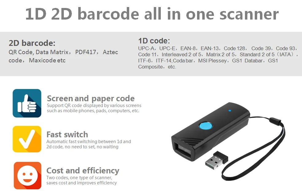 China Manufacturer Handheld 2d Wireless Bar Code Reader Price Barcode