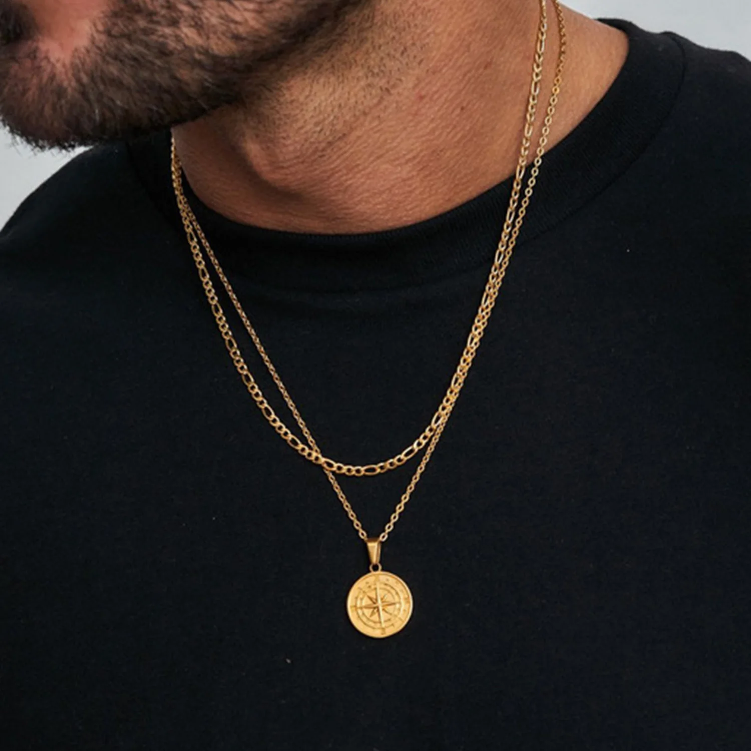 Waterproof Stainless Steel Compass Necklace for Men, OEM