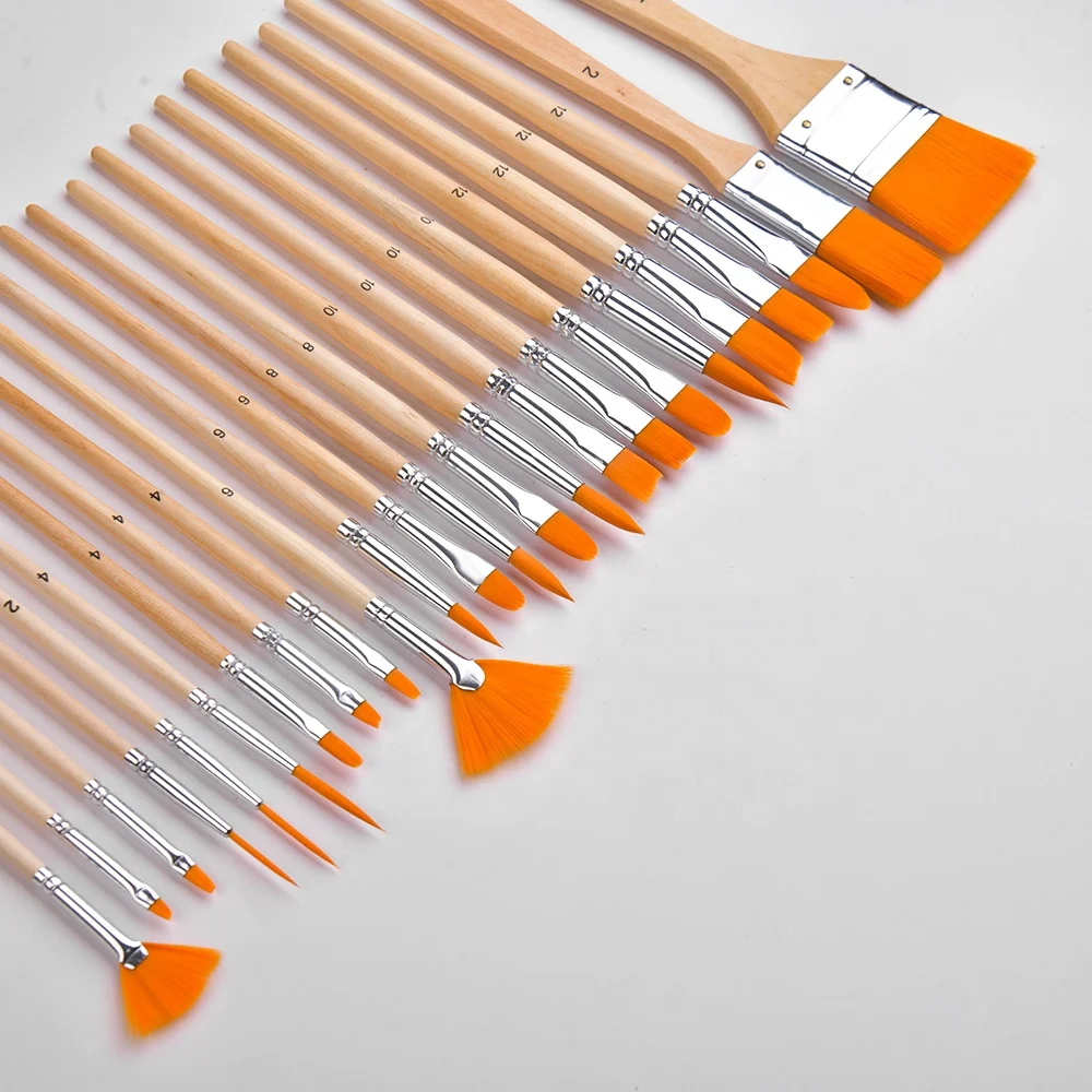 24PCS Nylon Wool Brush High Quality Wood Large Paint Brush Kit Gouache Acrylic Painting Brush Pen Set with Bag