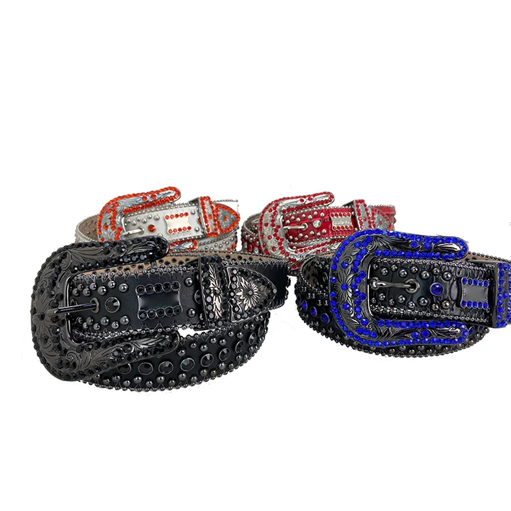 Wholesale Wholesale boys cowboy belt BB Simon crystal design alloy cross  pattern PU leather belt men From m.