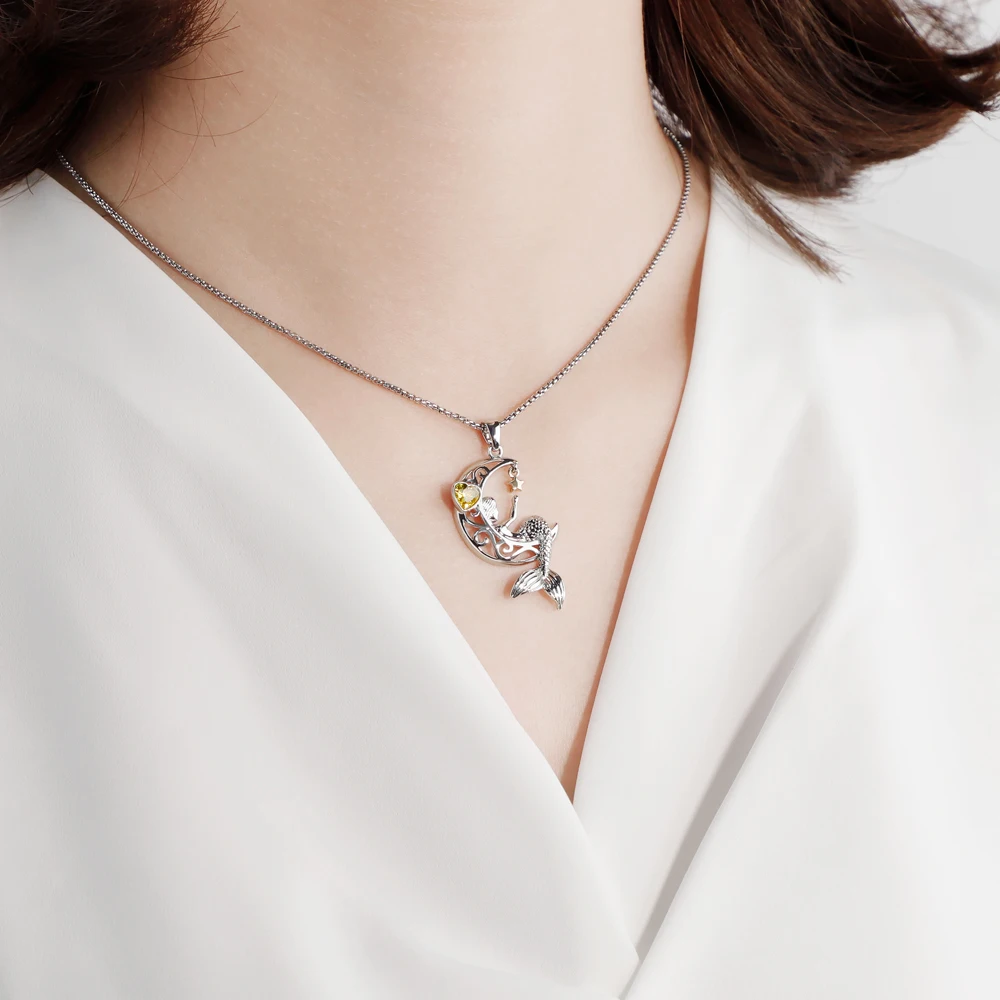 New Style Custom Pattern Women Jewelry Sterling Silver Moon and Star Pendant  Easter Gift Mermaid Necklace