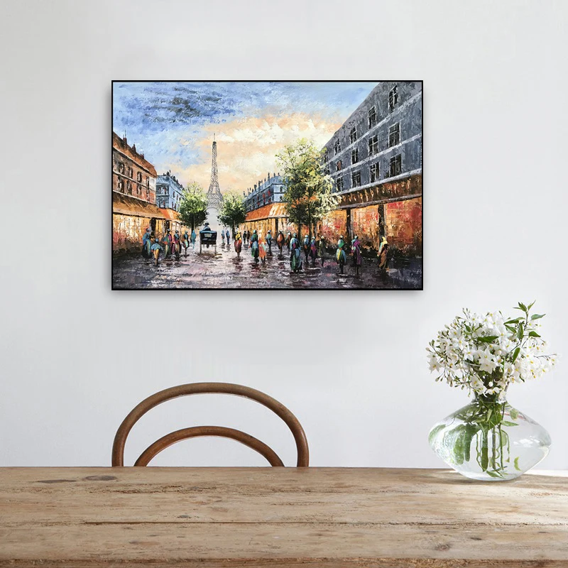 Paris Street View Eiffel Tower Landscape Print Painting Custom Style Home Hotel Model Room Hanging Picture