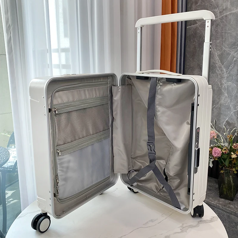 Sample Available Carry-on Suitcase with Metallic Color Smart Cabine Size Luggage with Laptop Front Pocket