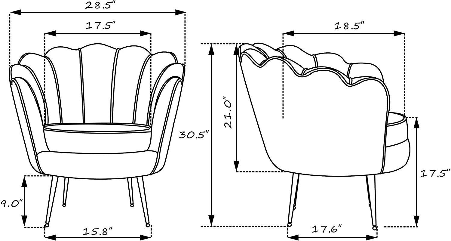 High Back Fabric Velvet Accent Chairs Shell Arm Sofa Accent Chairs