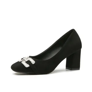Elegant Black Microfiber Comfort Height Increasing 5cm/7cm Slip-On Block Heel Pumps for Women Summer Club