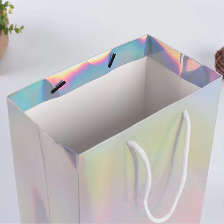 Paper Gift Bags: Lipack Hot Stamping Iridescent Luxury Paper Bag Holographic Rainbow Color for Packaging