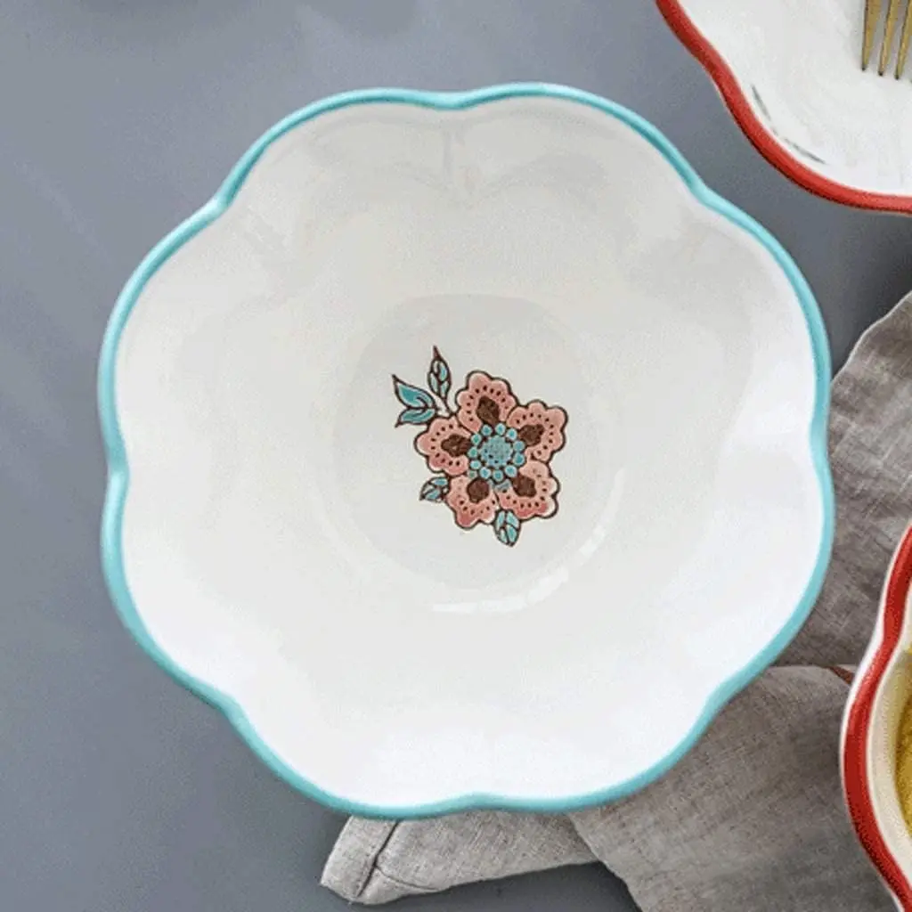 FENN Japanese style creative kawaii embossed flower design ceramic bowl 6 inch dinnerware set for restaurant ceramic salad bowl