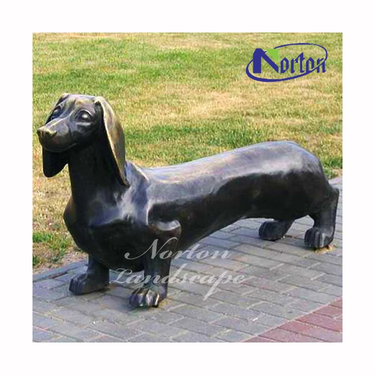 屋外の庭の装飾メタルアート動物犬等身大真鍮ブロンズダックスフント像