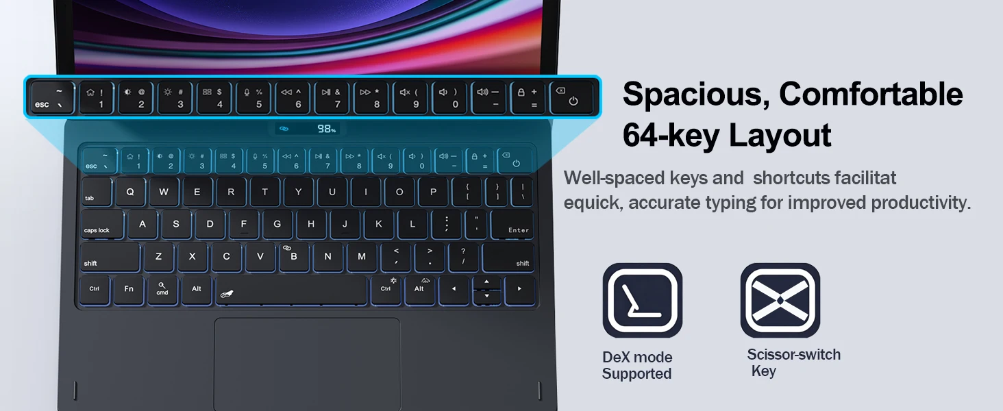 product laudtec magnetic keyboard case for samsung tab s9 11 7 color backlit trackpad lcd display 64 key pu leather-10