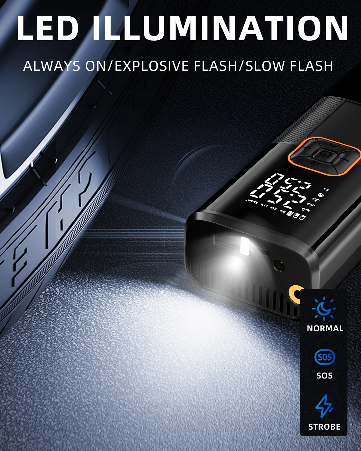 Dual Digital Display 19mm Rechargeable 100W Cordless Tire Inflator 4000mAh ABS Material 150psi Portable Air Compressor Emergency - view 5