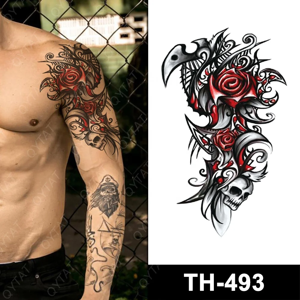 Stock Naked Woman Body Art Popular Water Transfer Beautiful Temporary Colourful Ink Printing Fake Flower Rose Tribal Tattoos