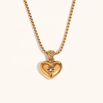 Dingran High Quality Zircon Heart Pendant Necklaces 18K Gold Plated Stainless Steel Jewelry