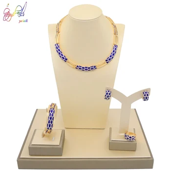 2019 Wholesale Fashion Jewelry Set Gold Plated Necklace Blue Color Design Jewellery Set Rhinestone Main Stone For Women