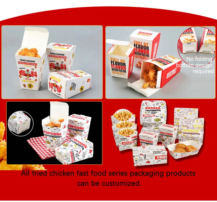 Customized Takeout Fried Chicken Fast Food Packaging Box White Take Out Fried Chicken Popcorn Paper Bucket Box Bag With Vent details