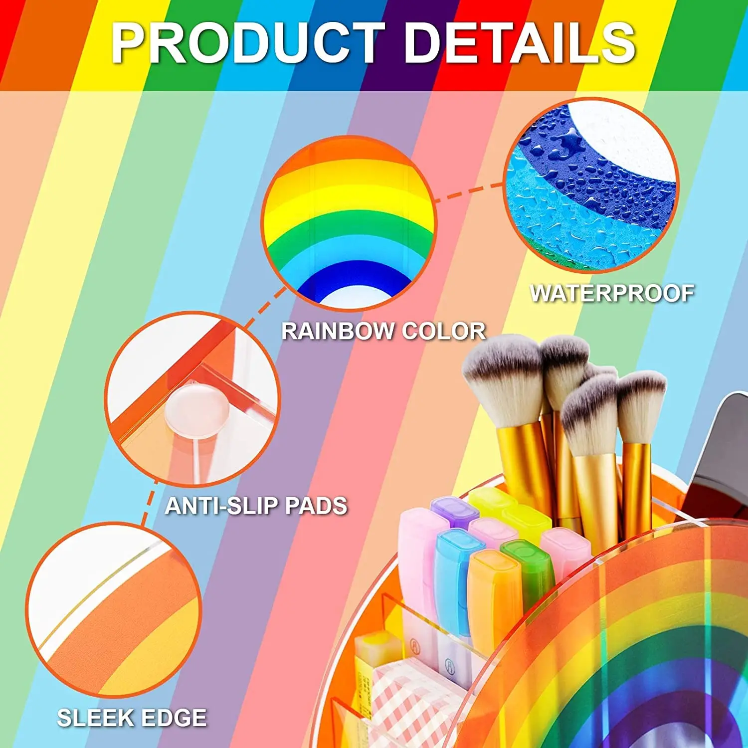 Многофункциональный акриловый держатель для карандашей Радужный карандаш макияж кисточки Органайзер стеллаж хранения детей девочек и женщин