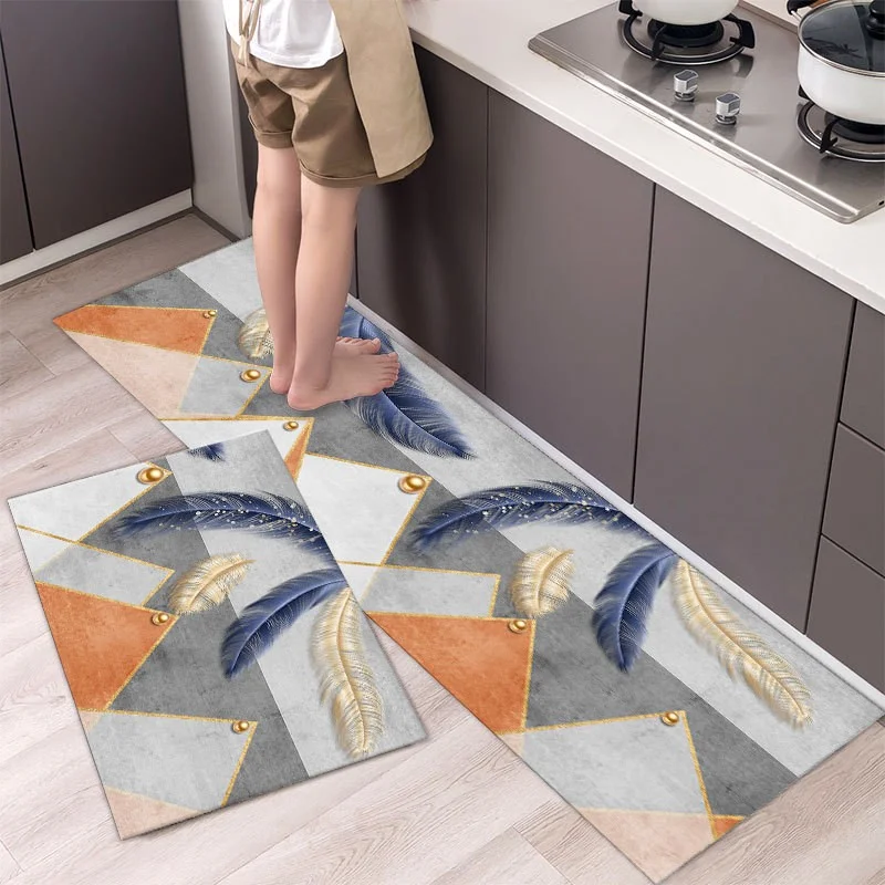 3D Printed Geometric 2pc water absorbent anti fatigue hard long kitchen mat  sets