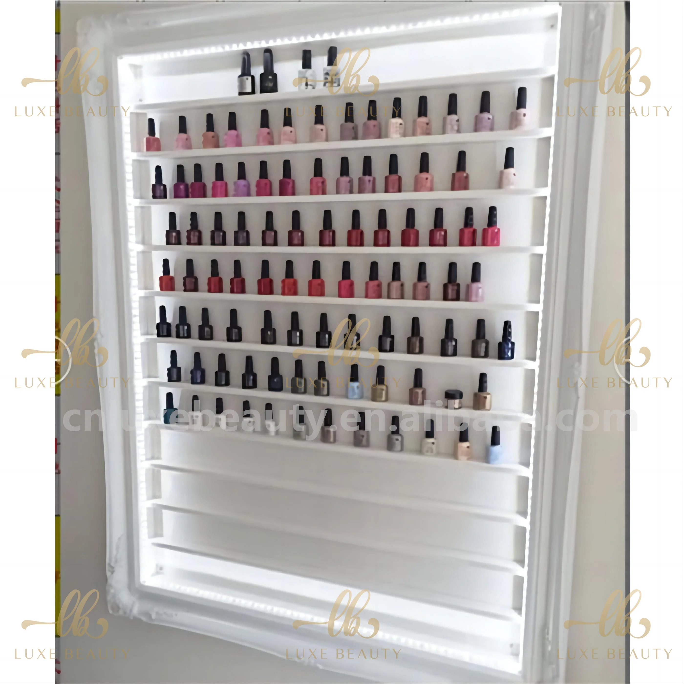 White Nail Salon Cosmetics Display Shelf Modern Style Nail Polish Glue
