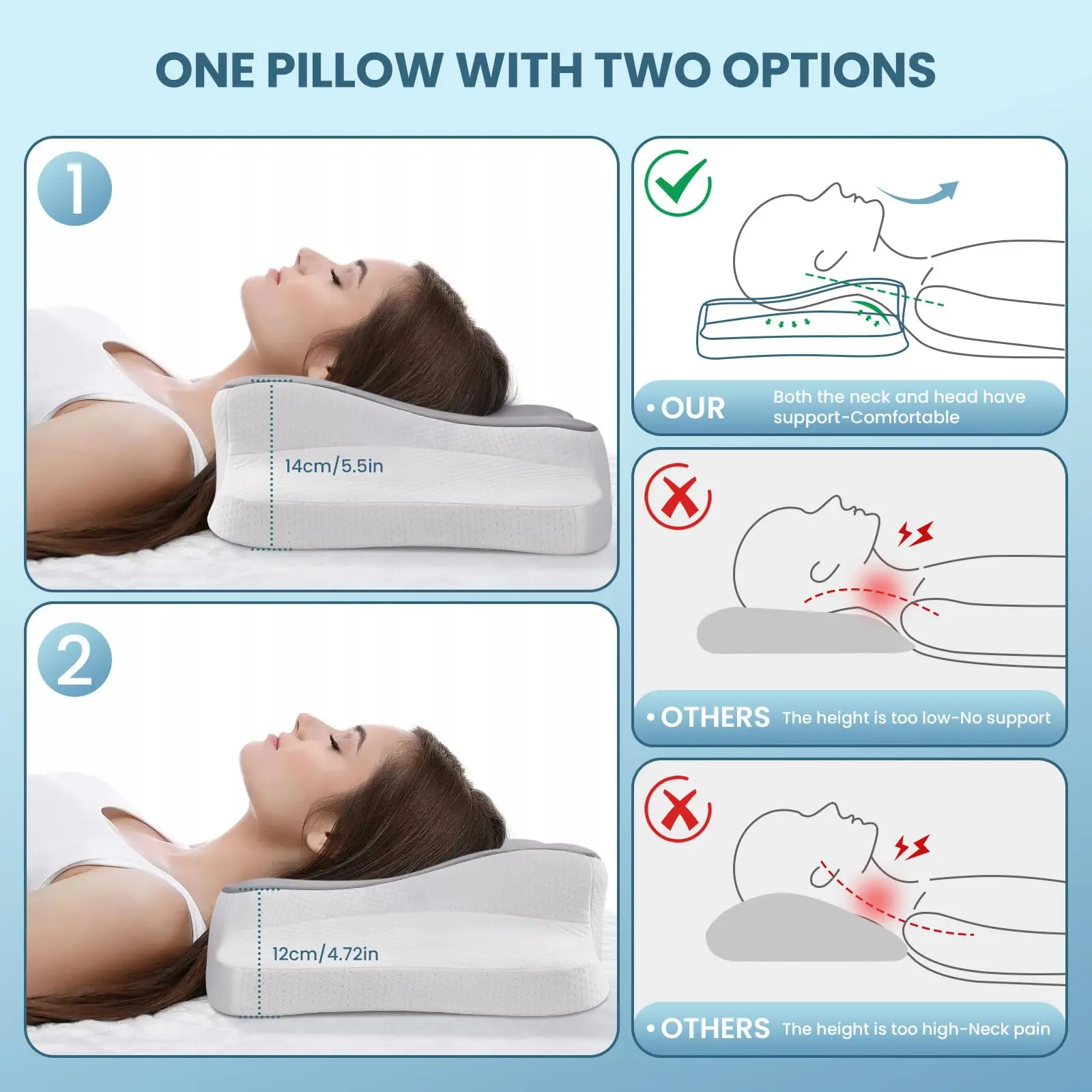 New Anti Aging Snore Deep Sleep Side Sleeper Butterfly Pillow Memory Foam Neck Pillow Orthopedic for Neck Pain Relief Sleeping