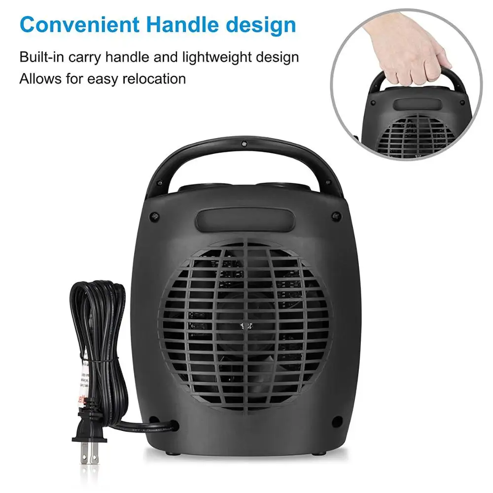 Small Ceramic Space Heater Electric Portable Heater Fan with Adjustable Thermostat for Home Fan Heater