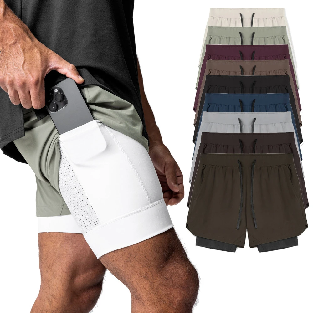AOLA Custom  2 in 1 Summer Breathable Lining Sports Workout Gym Men's Running Basketball Shorts414_voghion.com