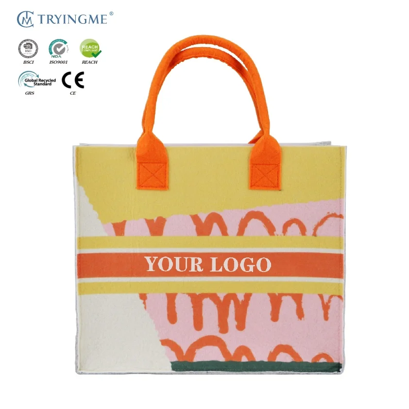 2025 Hot Sell Eco Friendly Felt Cosmetic Bag Organic Wholesale High Quality Felt Tote Bag Shopping Travel Felt Bag