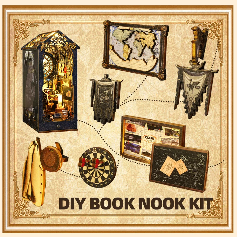 Nook Book 3d Wooden Puzzle Bookend Diy Miniature House Booknook Shelf Insert Detective Agency Book Nook Kit