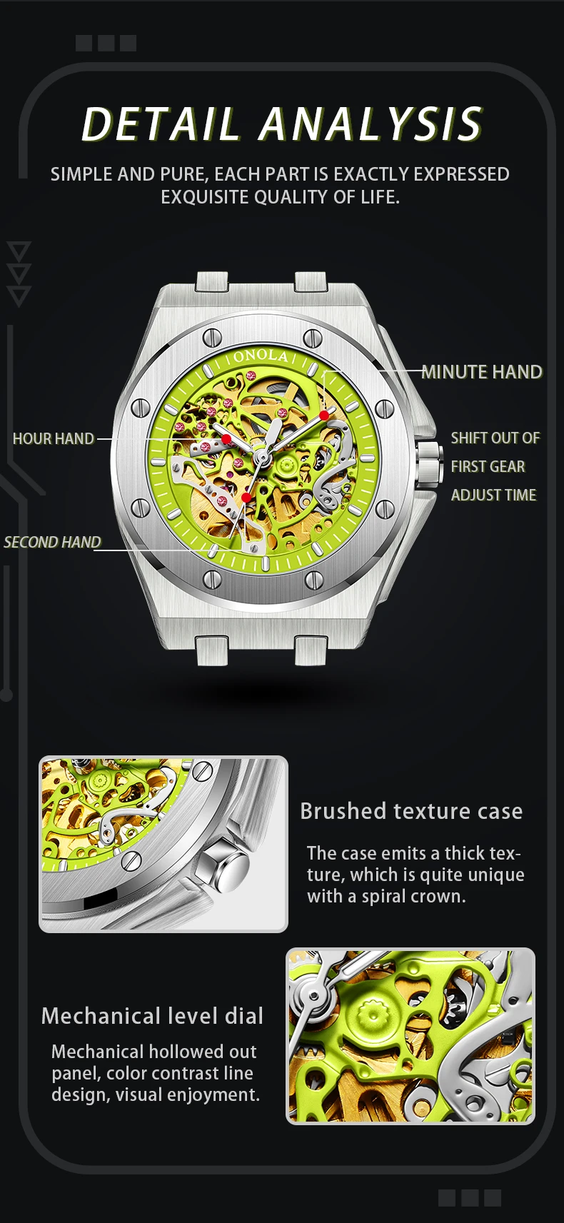 New Onola Luxury Brand Sports Wristwatches Mechanical Skeleton ...