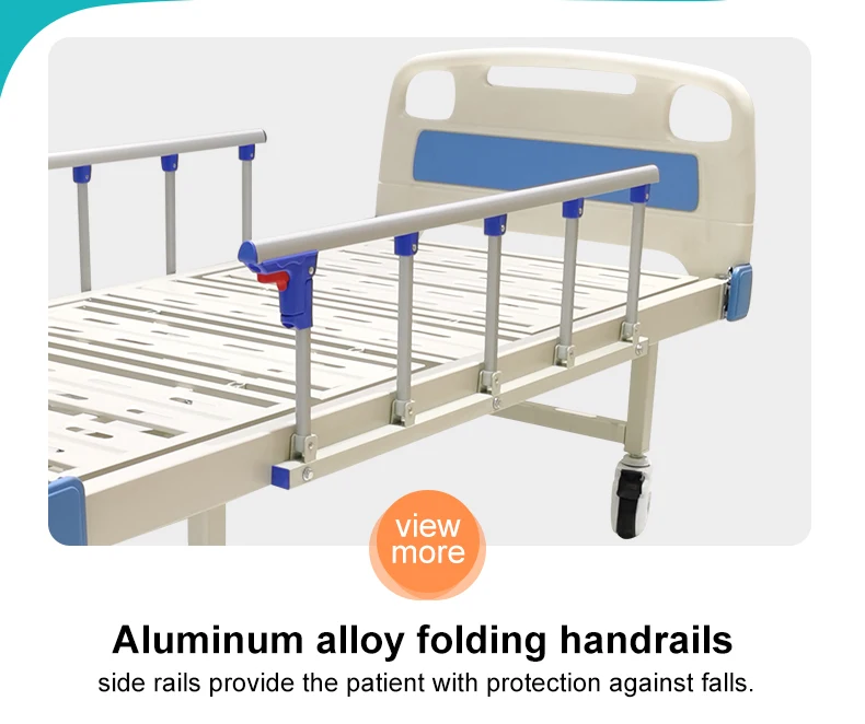 2 Cranks Manual Medical Hospital Bed Aluminum Side Rail Hospital Bed