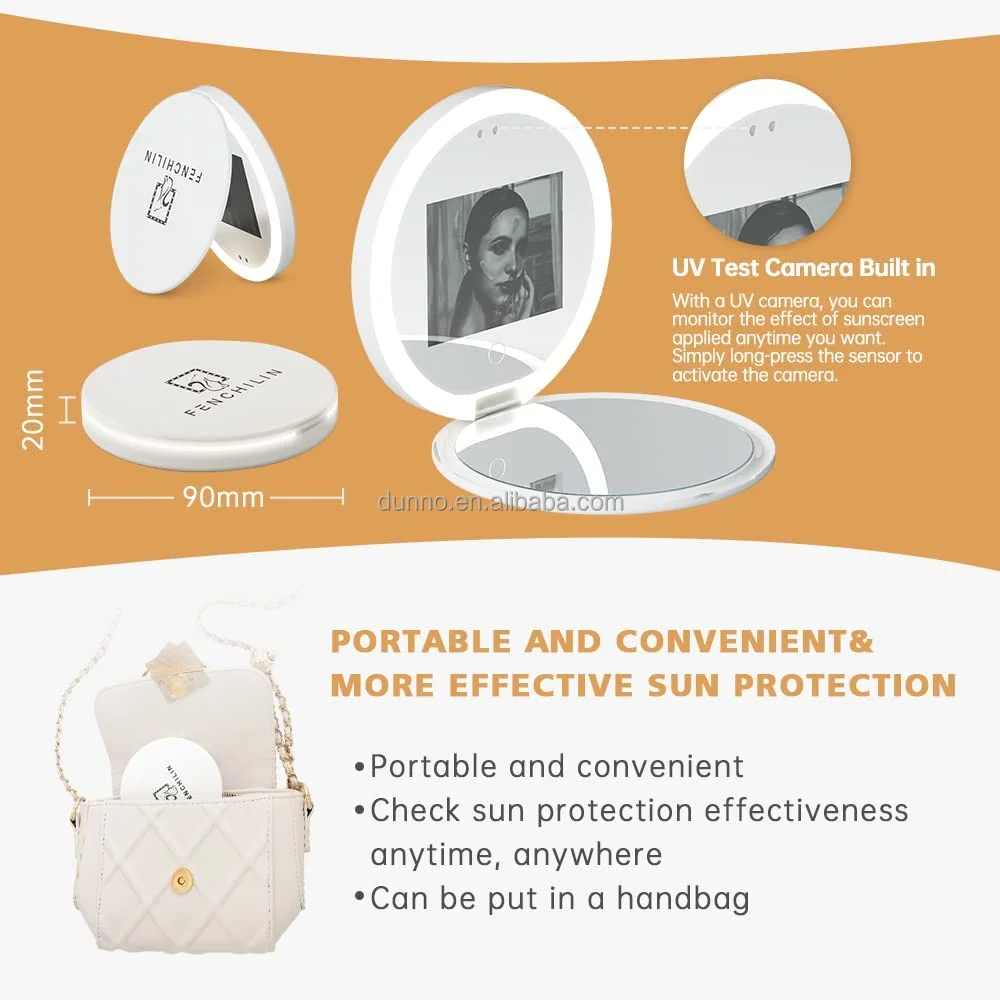 Sunscreen Test Portable Lighted Mirror Uv Camera Handbag Pocket Makeup