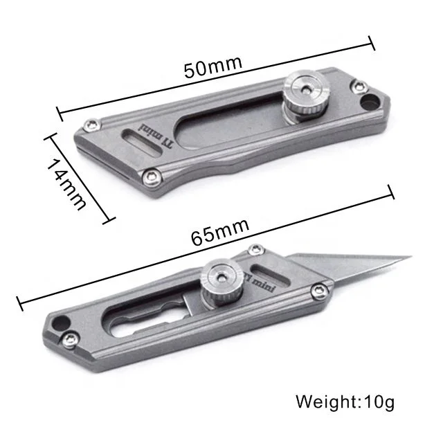 Small Box Cutter with Retractable and Replaceable Blade EDC Mulititool Titanium Utility Mini Knife