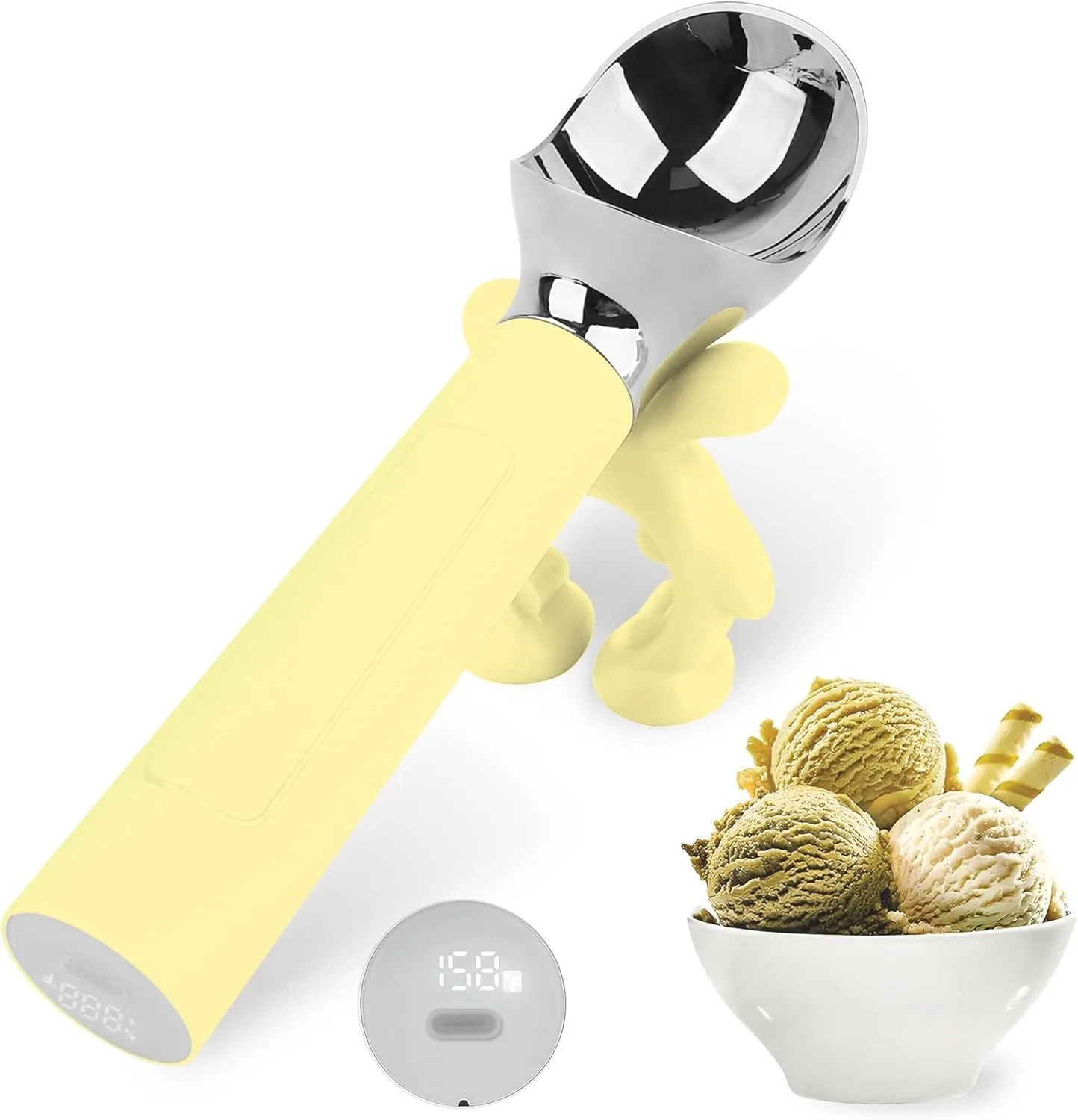 product laudtec rechargeable heated ice cream scoop waterproof electric baby smart with led display non stick scooper for hard sz02-10