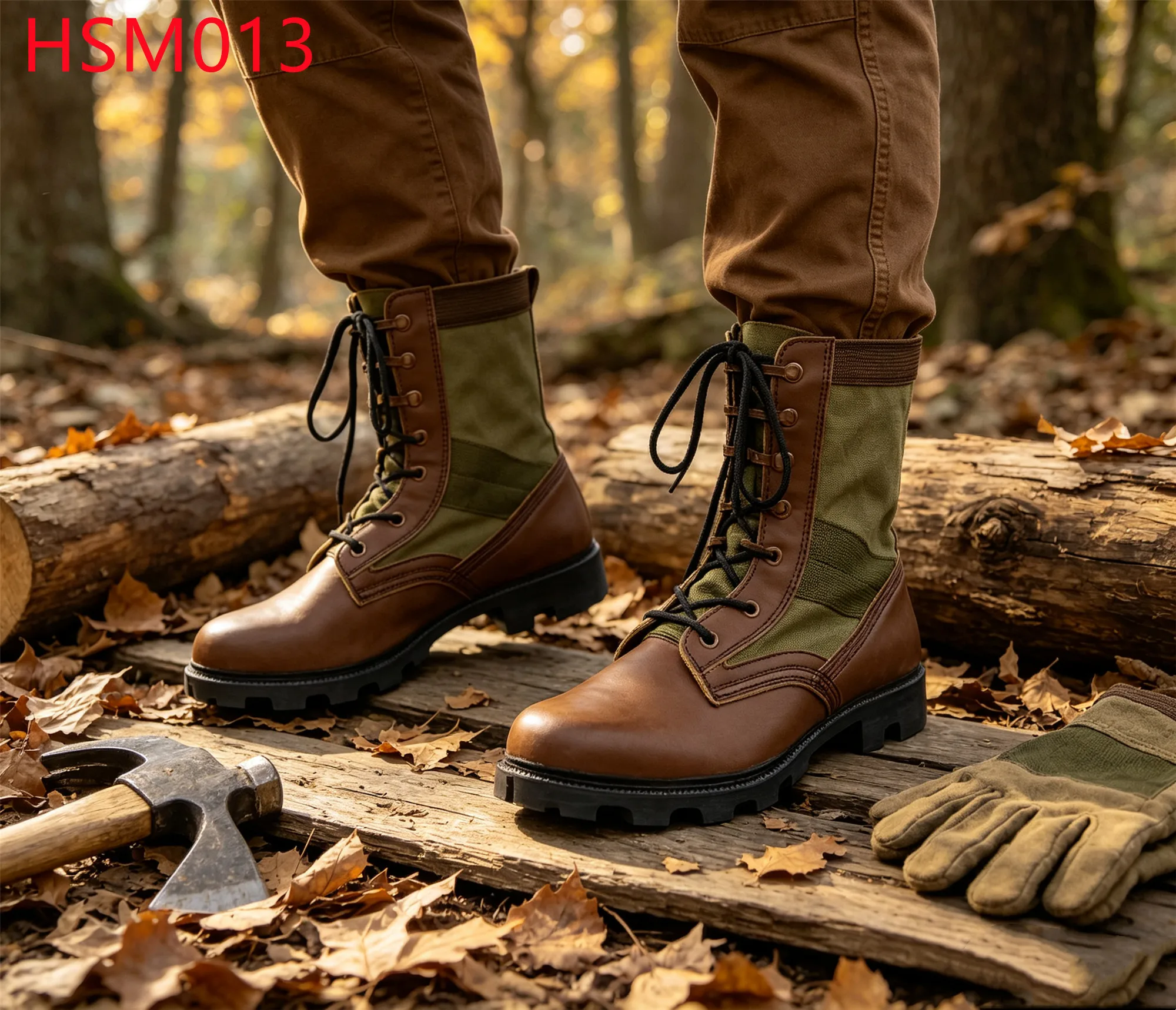 XYM,USA Forestry Logging Vulcanized Rubber Sole Combat Boots Full Grain Leather Hua Singh Jungle Boots for Lumberjack HSM013