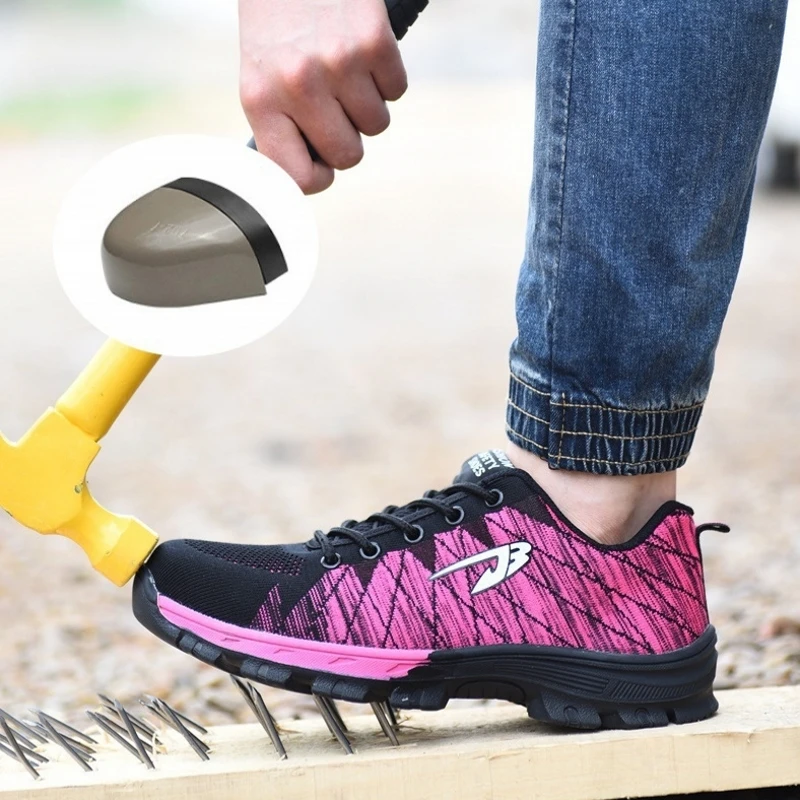 Zapatos de Trabajo Industriales Resistentes con Suela de Goma  Antideslizante, Zapatillas de Seguridad con Puntera de Acero para Mujer,  Color Rosa