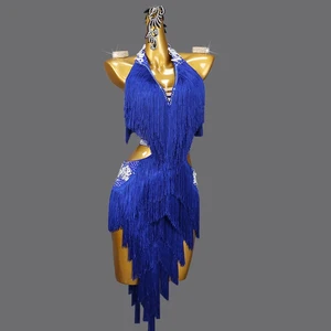Adult Ladies Skirt Dance Practice Costume Rhinestone Tassel Girl Latin Dress Performance Competition Women Latin Dance Dress
