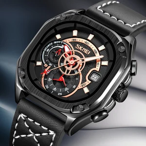 Skmei 9313 Luxury Antique Retro Cartoon Fashion Square Design Luminous Pointer Business Men Leather Quartz Watch 20mm Coin