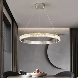 Postmodern Luxury Ring Decor Elegant Pendant Light Steel K9 Crystal Circle Chandelier for Bedroom
